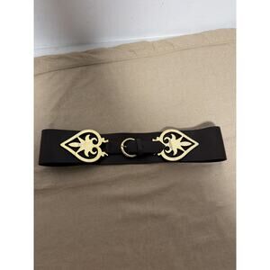 Blue Les Copains Belt Womens One Size Wide Leather Gold Fleur-de-Lis Made Italy